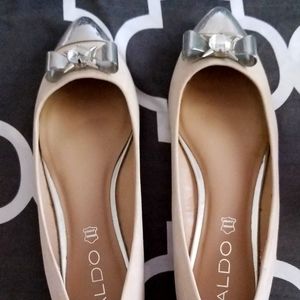 Discontinued ALDO suede flats w cute metal bow and toe Cap Kawaii